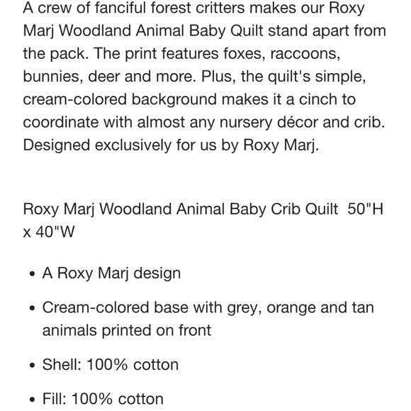 Roxy Marj Crate & Barrel Kids Woodland Animal Baby Crib Quilt - Picture 6 of 8